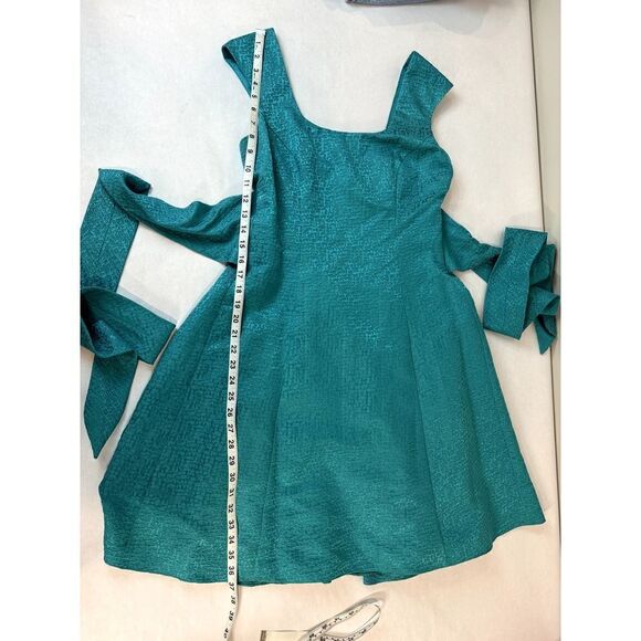 Badgley Mischka Teal Formal Dress with Bow Silk Blend Party Prom - Size 6 - Picture 7 of 7